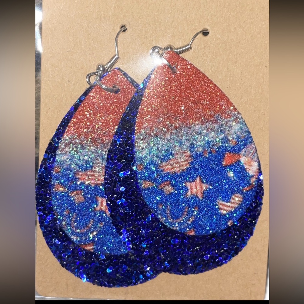 Custom made sparkle American flag earrings